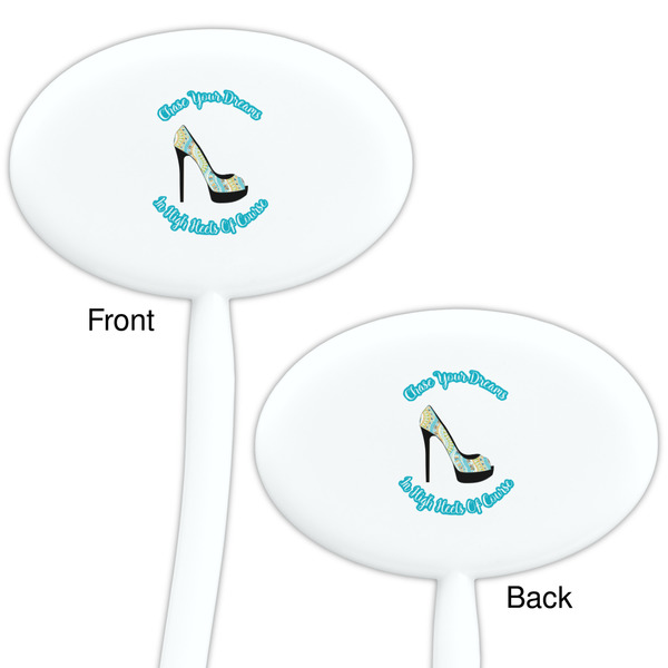 High Heels White Plastic 7" Stir Stick - Double Sided - Oval - Front & Back