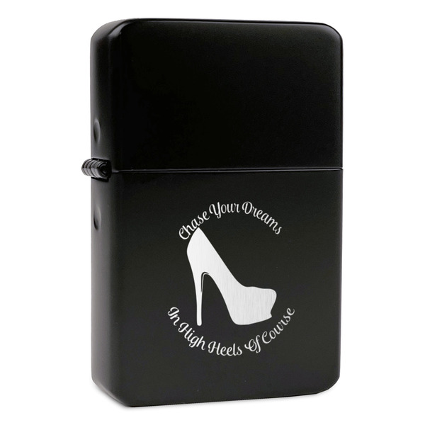 Custom High Heels Windproof Lighter - Black - Single Sided & Lid Engraved