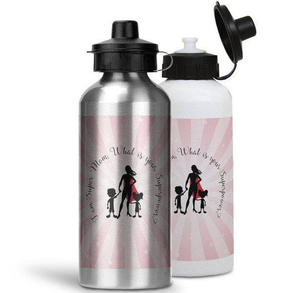 Super Mom Aluminum Water Bottles - MAIN (white &silver)
