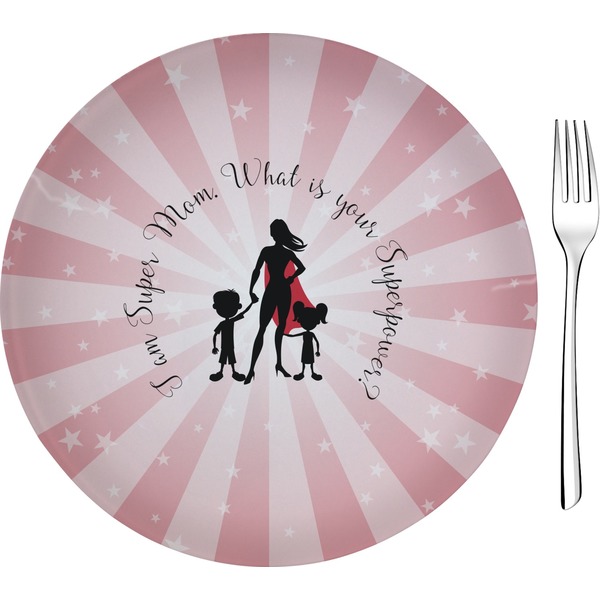 Custom Super Mom 8" Glass Appetizer / Dessert Plates - Single or Set