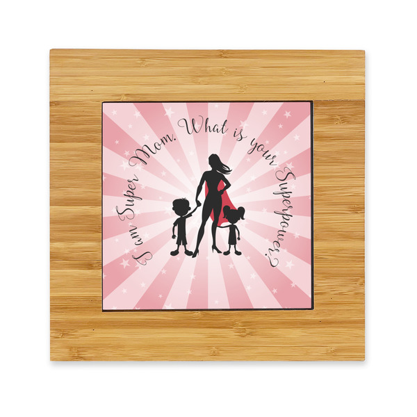Custom Super Mom Bamboo Trivet with Ceramic Tile Insert