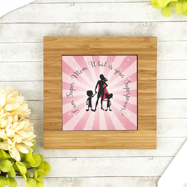 Super Mom Bamboo Trivet with 6" Tile - LIFESTYLE