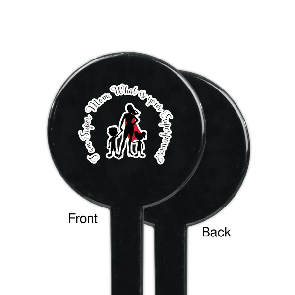 Super Mom Black Plastic 7" Stir Stick - Single Sided - Round - Front & Back