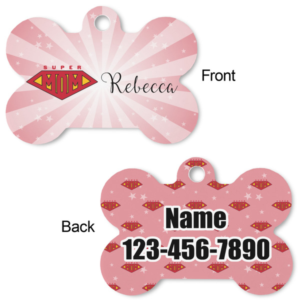 Super Mom Bone Shaped Dog Tag - Front & Back