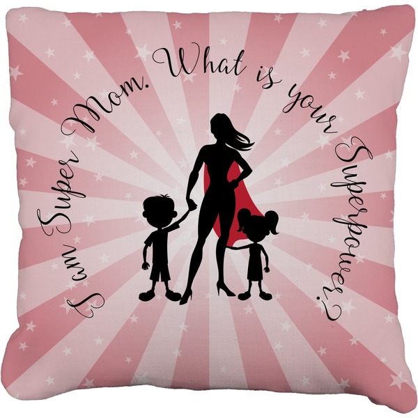 Custom Super Mom Faux-Linen Throw Pillow 16"