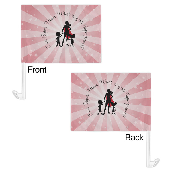 Super Mom Car Flag - 11" x 8" - Front & Back View