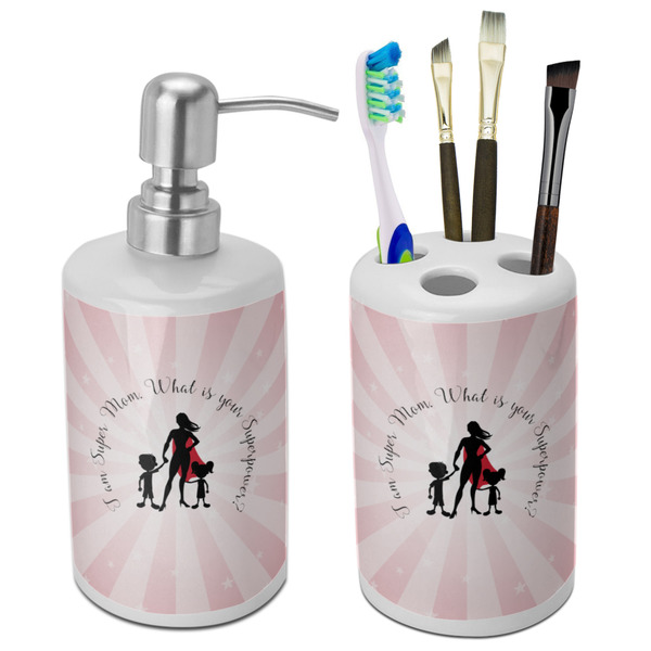 Custom Super Mom Ceramic Bathroom Accessories Set