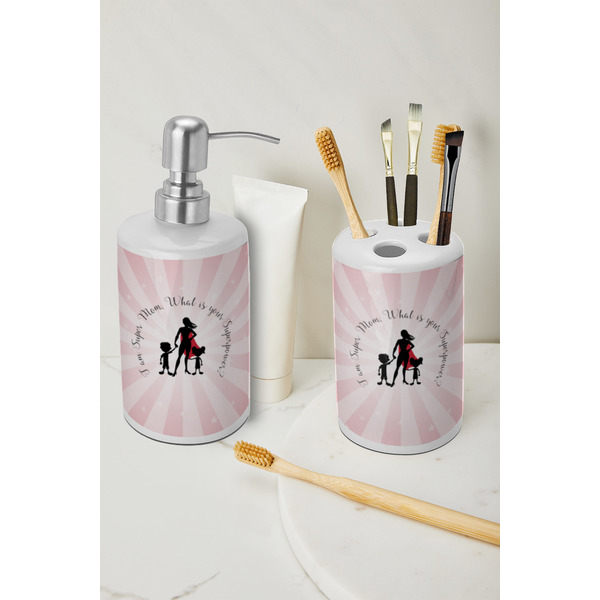 Super Mom Ceramic Bathroom Accessories - LIFESTYLE (toothbrush holder & soap dispenser)