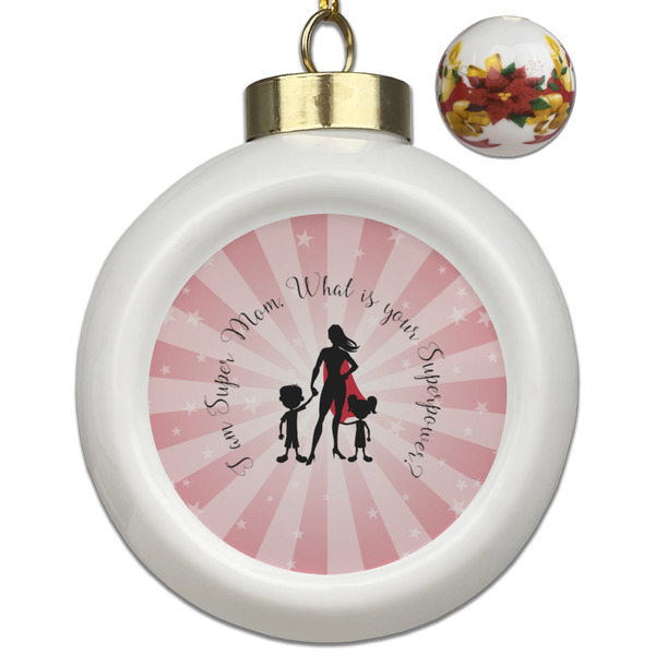 Custom Super Mom Ceramic Ball Ornaments - Poinsettia Garland