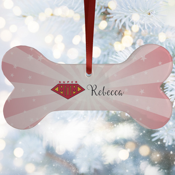 Custom Super Mom Ceramic Dog Ornament