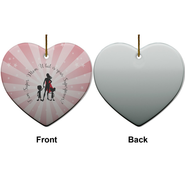 Super Mom Ceramic Flat Ornament - Heart Front & Back (APPROVAL)
