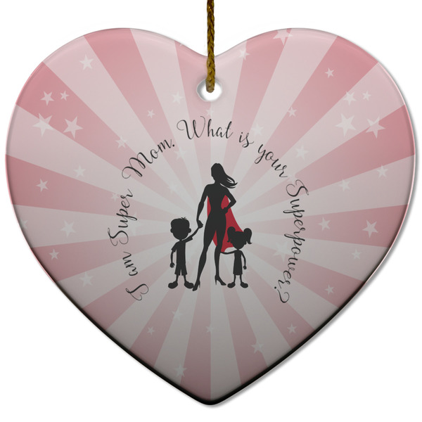 Super Mom Ceramic Flat Ornament - Heart (Front)