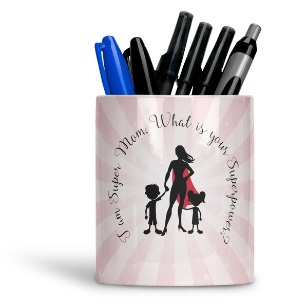 Custom Super Mom Ceramic Pen Holder