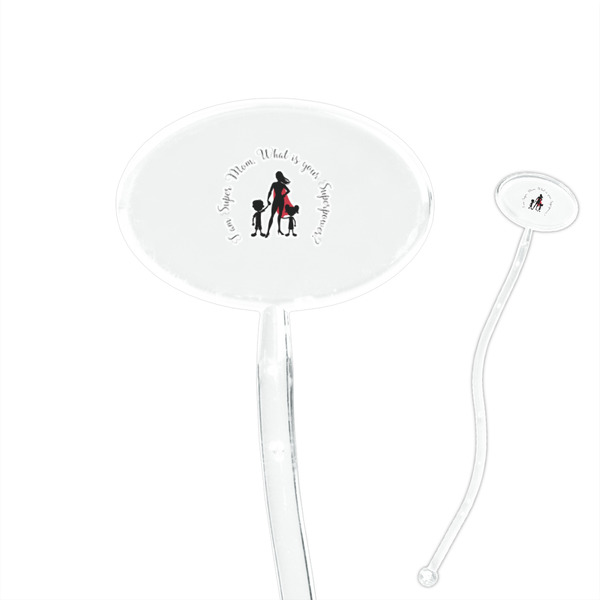 Custom Super Mom 7" Oval Plastic Stir Sticks - Clear