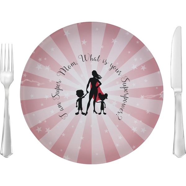 Custom Super Mom 10" Glass Lunch / Dinner Plates - Single or Set