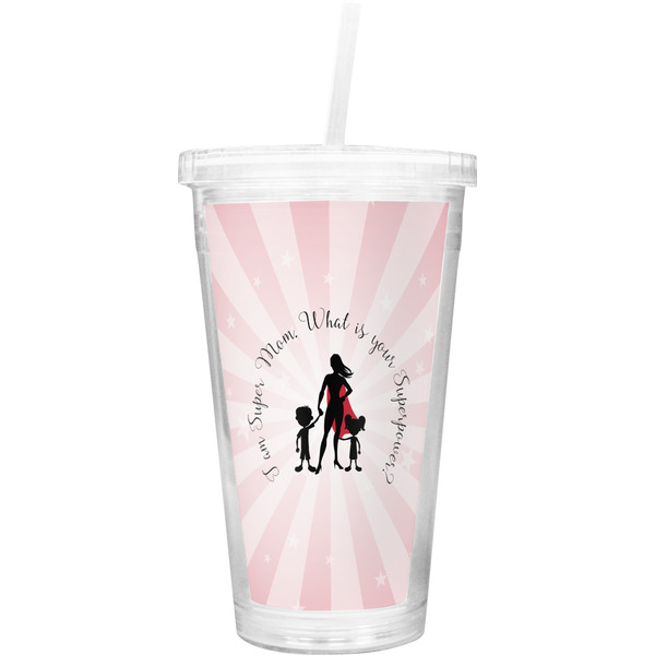 Custom Super Mom Double Wall Tumbler with Straw