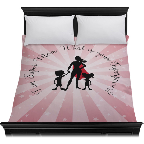 Super Mom Duvet Cover - Queen - On Bed - No Prop