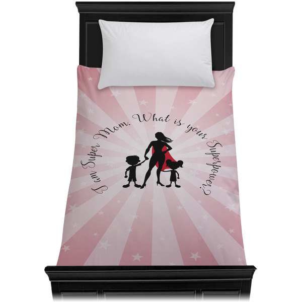 Super Mom Duvet Cover - Twin - On Bed - No Prop