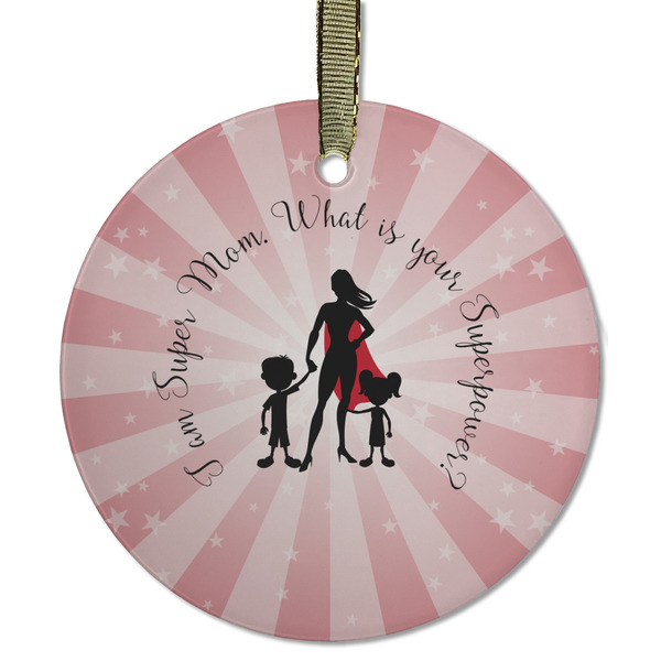 Custom Super Mom Flat Glass Ornament - Round