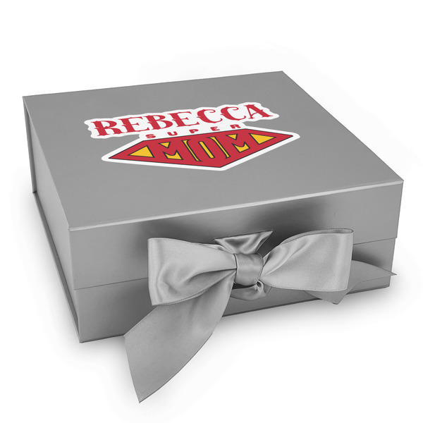Custom Super Mom Gift Box with Magnetic Lid - Silver