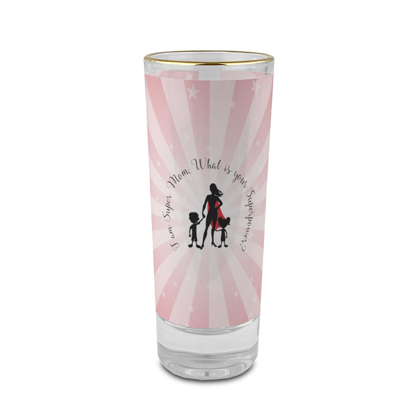 Custom Super Mom 2 oz Shot Glass - Glass with Gold Rim