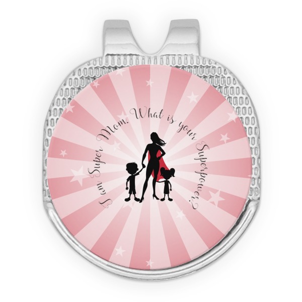 Custom Super Mom Golf Ball Marker - Hat Clip - Silver