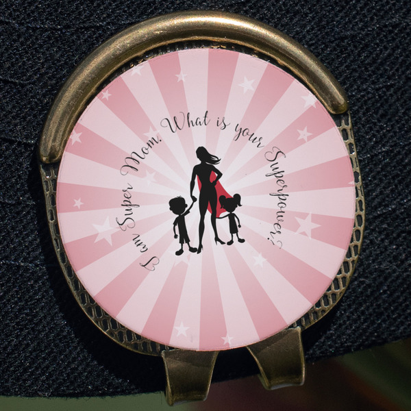Super Mom Golf Ball Marker Hat Clip - Gold - Close Up