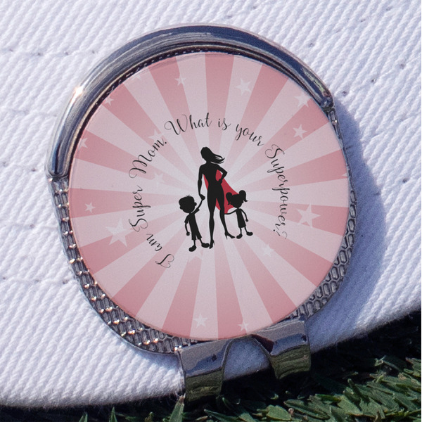Super Mom Golf Ball Marker Hat Clip - Silver - Front