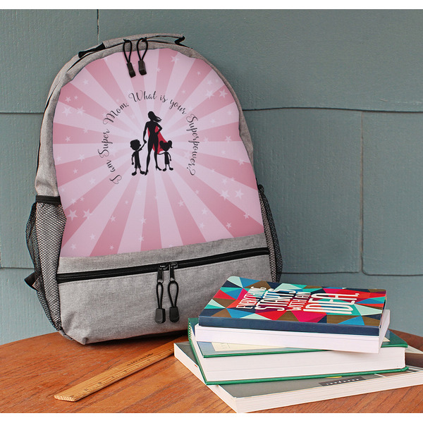 Super Mom Large Backpack - Gray - On Desk