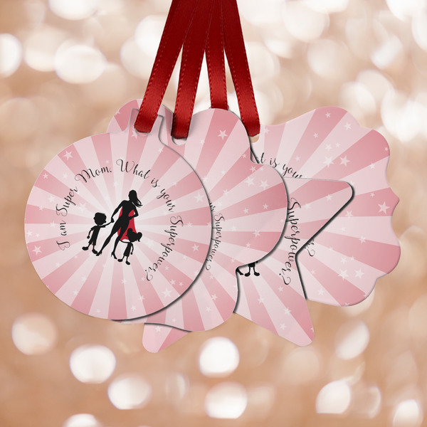 Custom Super Mom Metal Ornaments - Double Sided