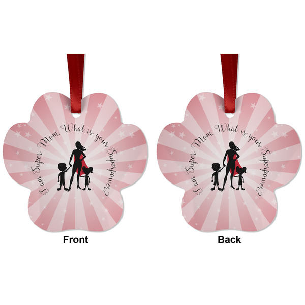 Super Mom Metal Paw Ornament - Front and Back
