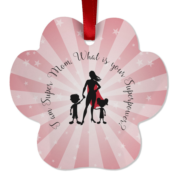 Custom Super Mom Metal Paw Ornament - Double Sided