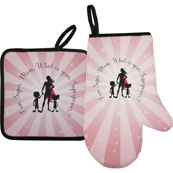 Custom Super Mom Oven Mitt & Pot Holder Set