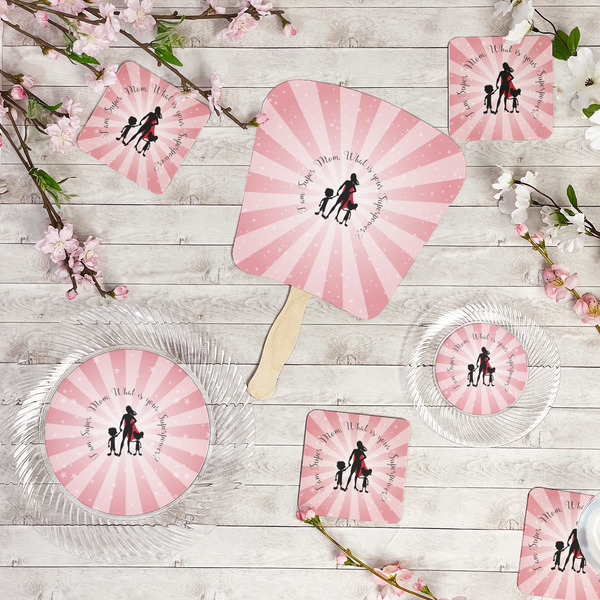 Super Mom Party Supplies Combination Image - All items - Plates, Coasters, Fans