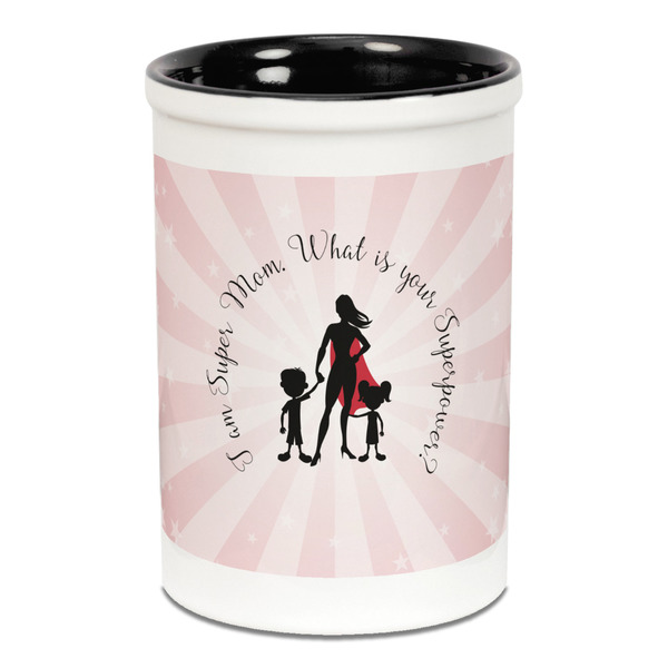 Custom Super Mom Ceramic Pencil Holders - Black