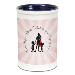 Super Mom Ceramic Pencil Holders - Blue