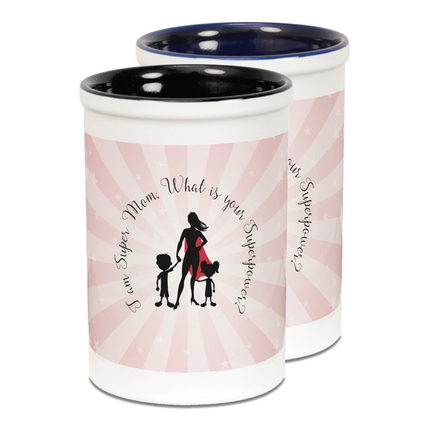 Custom Super Mom Ceramic Pencil Holder - Large