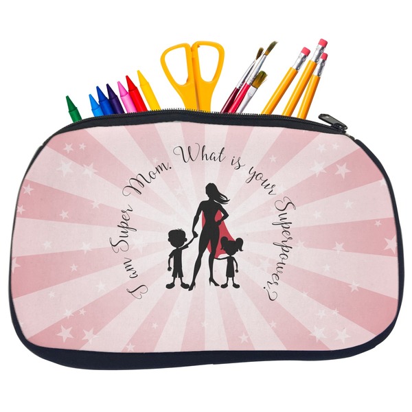 Custom Super Mom Neoprene Pencil Case - Medium