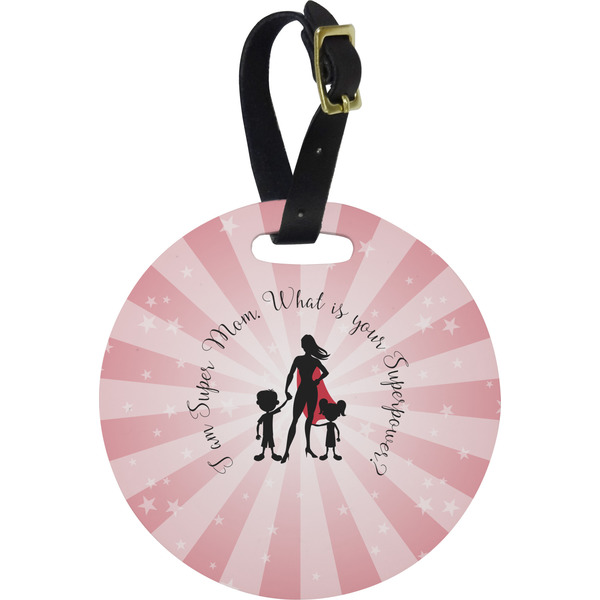Custom Super Mom Plastic Luggage Tag - Round