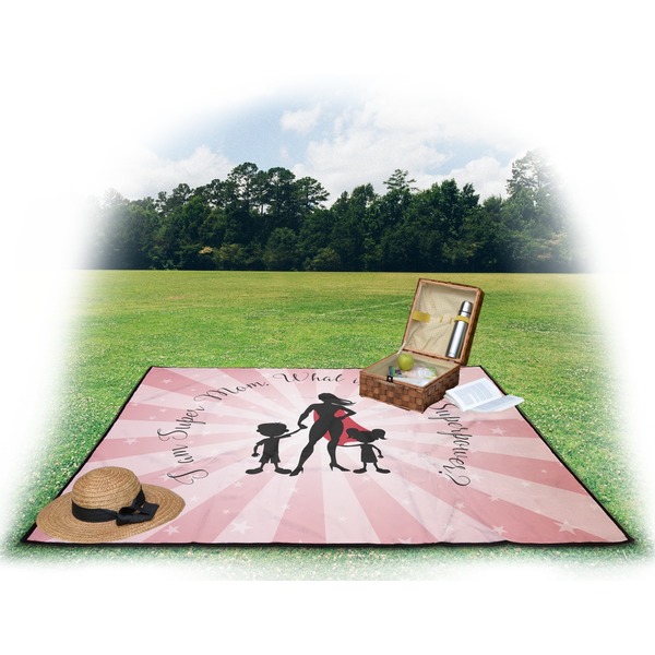 Super Mom Picnic Blanket - with Basket Hat and Book - in Use