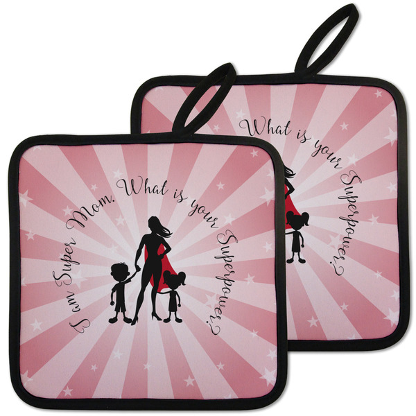Custom Super Mom Pot Holders - Set of 2