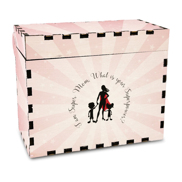 Custom Super Mom Wood Recipe Box - Full Color Print