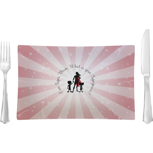 Custom Super Mom Rectangular Glass Lunch / Dinner Plate - Single or Set