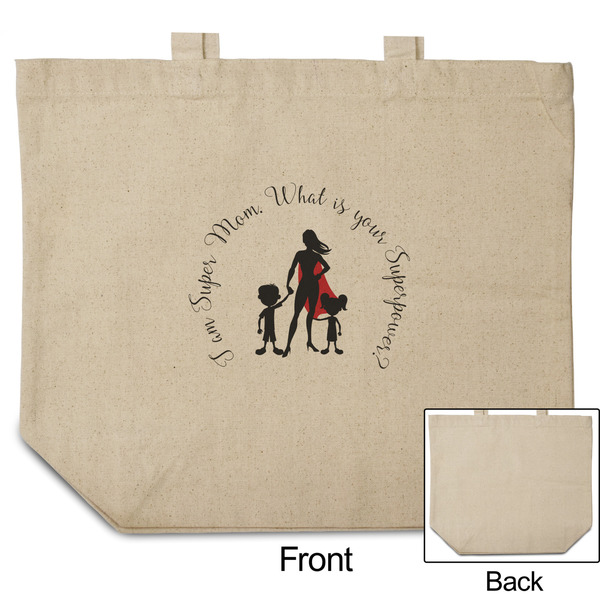 Super Mom Reusable Cotton Grocery Bag - Front & Back View