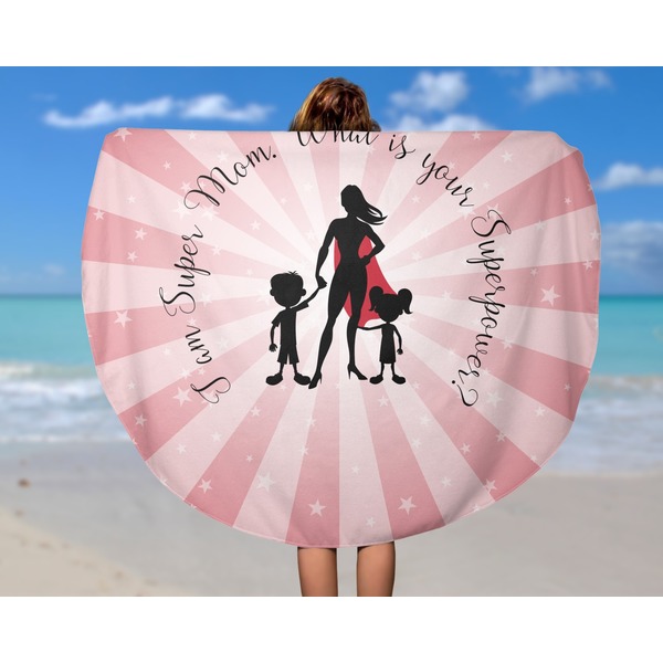 Super Mom Round Beach Towel - In Use