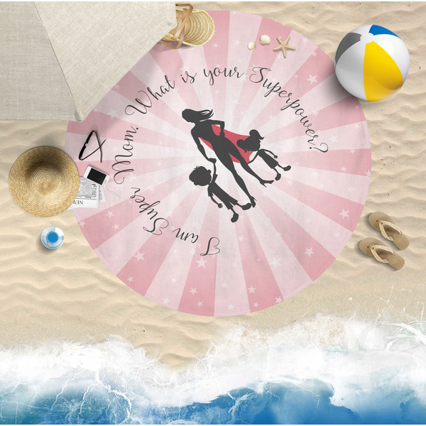 Super Mom Round Beach Towel Lifestyle
