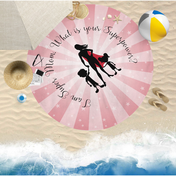 Super Mom Round Beach Towel Lifestyle