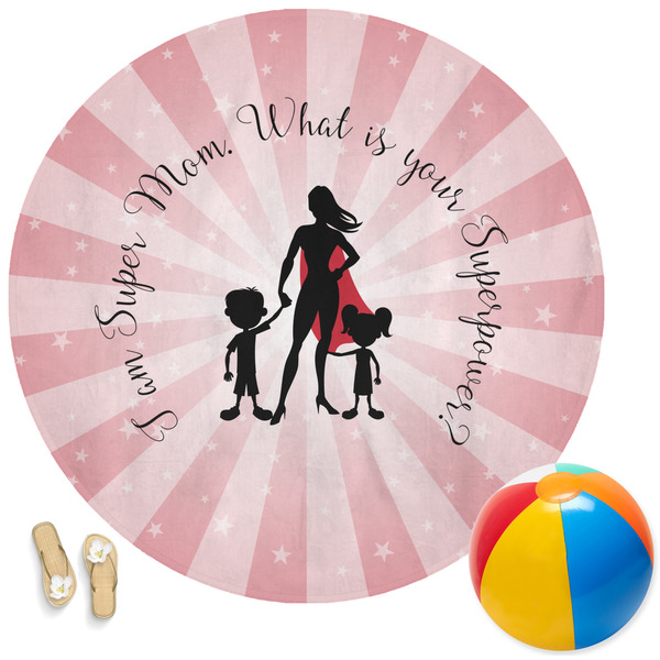 Custom Super Mom Round Beach Towel