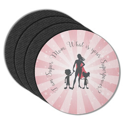 Super Mom Round Rubber Backed Coasters - Set of 4