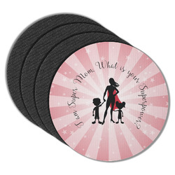 Super Mom Round Rubber Backed Coasters - Set of 4